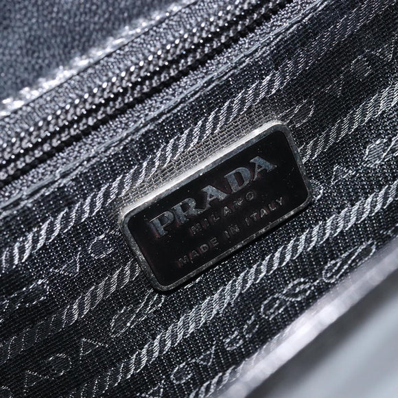 PRADA Chain Shoulder Bag Leather Black Silver Auth gh1971