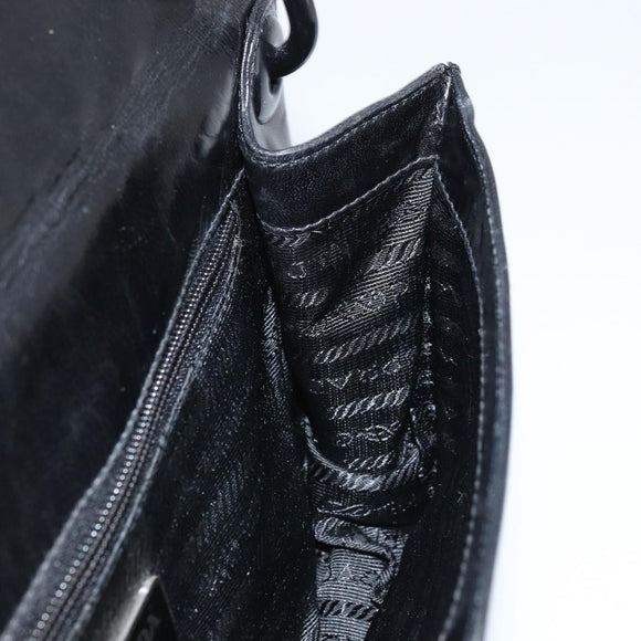 PRADA Chain Shoulder Bag Leather Black Silver Auth gh1971
