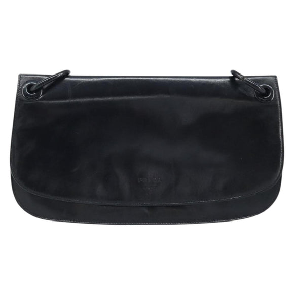 PRADA Chain Shoulder Bag Leather Black Silver Auth gh1971
