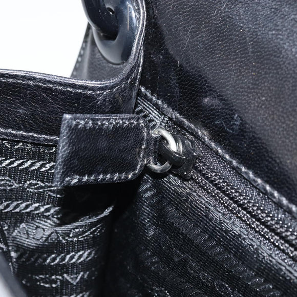 PRADA Chain Shoulder Bag Leather Black Silver Auth gh1971