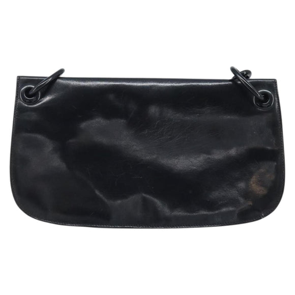 PRADA Chain Shoulder Bag Leather Black Silver Auth gh1971