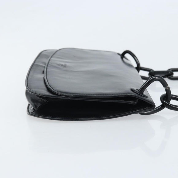 PRADA Chain Shoulder Bag Leather Black Silver Auth gh1971