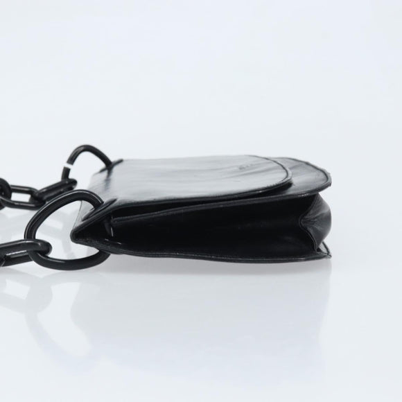 PRADA Chain Shoulder Bag Leather Black Silver Auth gh1971