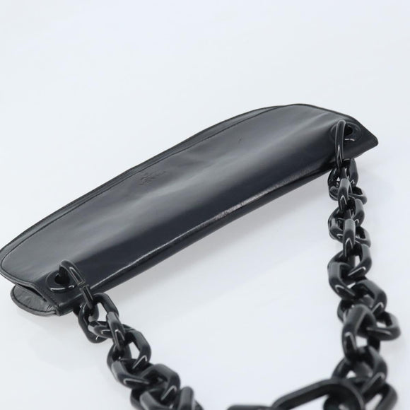 PRADA Chain Shoulder Bag Leather Black Silver Auth gh1971
