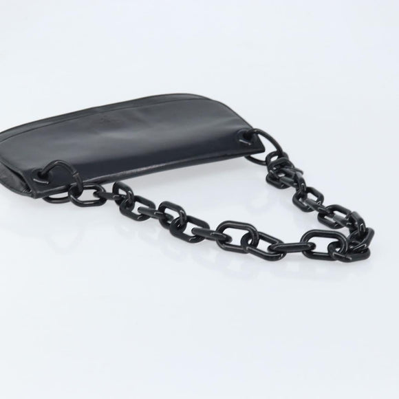 PRADA Chain Shoulder Bag Leather Black Silver Auth gh1971