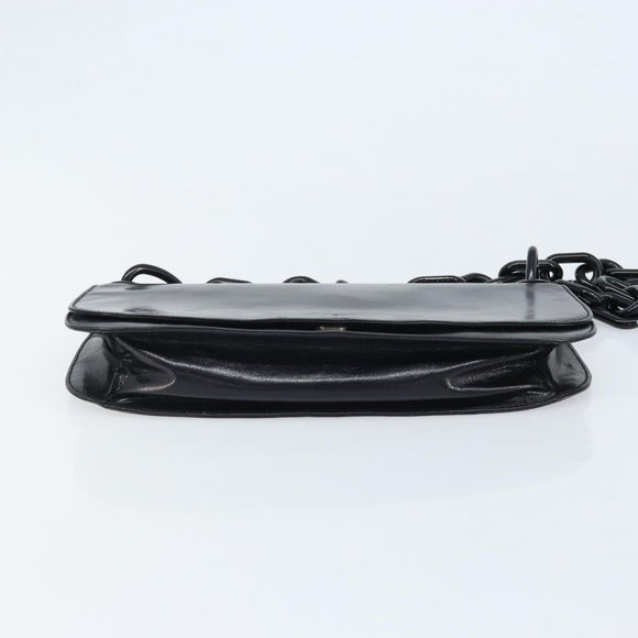 PRADA Chain Shoulder Bag Leather Black Silver Auth gh1971