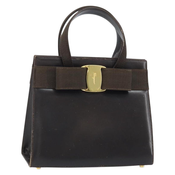 Salvatore Ferragamo Vala Hand Bag Leather Brown Gold Auth gh1974