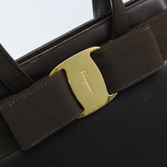 Salvatore Ferragamo Vala Hand Bag Leather Brown Gold Auth gh1974