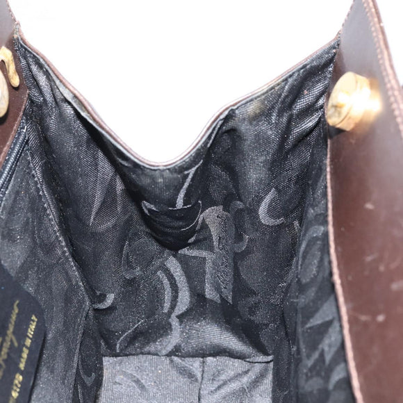 Salvatore Ferragamo Vala Hand Bag Leather Brown Gold Auth gh1974