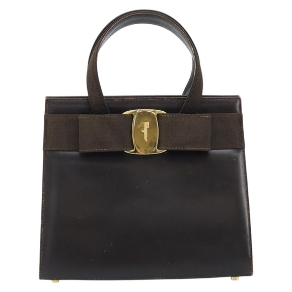 Salvatore Ferragamo Vala Hand Bag Leather Brown Gold Auth gh1974