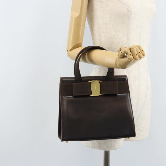 Salvatore Ferragamo Vala Hand Bag Leather Brown Gold Auth gh1974