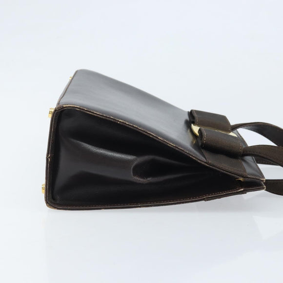Salvatore Ferragamo Vala Hand Bag Leather Brown Gold Auth gh1974