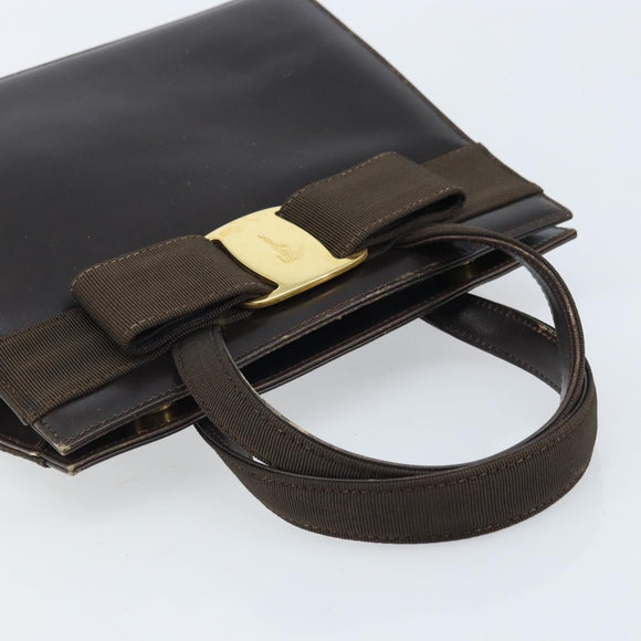 Salvatore Ferragamo Vala Hand Bag Leather Brown Gold Auth gh1974