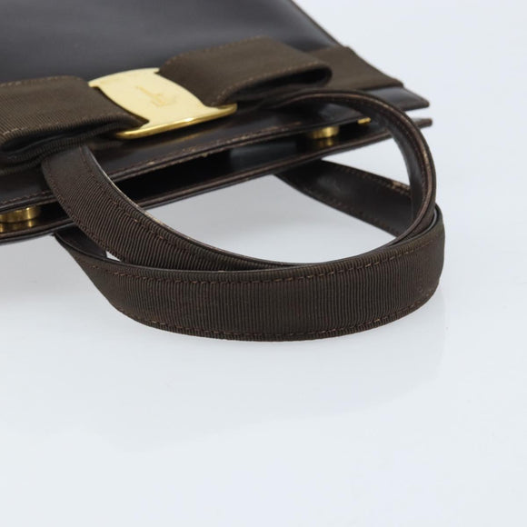 Salvatore Ferragamo Vala Hand Bag Leather Brown Gold Auth gh1974