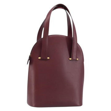 CARTIER Hand Bag Leather Bordeaux Gold Auth gh1976