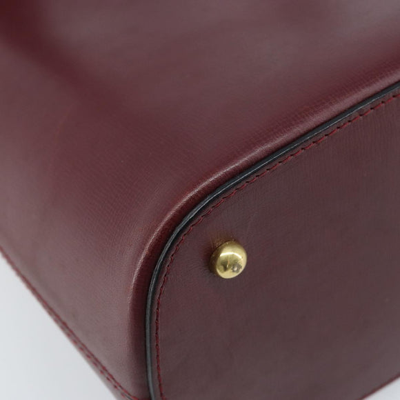 CARTIER Hand Bag Leather Bordeaux Gold Auth gh1976