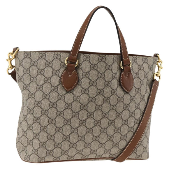 GUCCI GG Supreme Tote Bag PVC 2way Beige Gold 473887 Auth gh1977