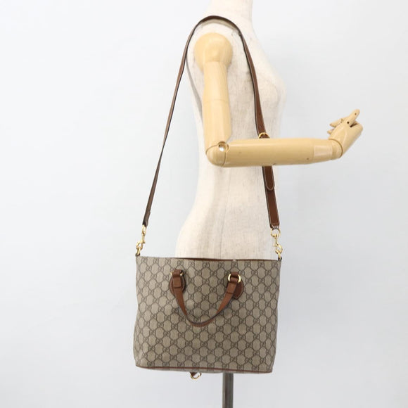 GUCCI GG Supreme Tote Bag PVC 2way Beige Gold 473887 Auth gh1977