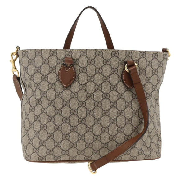 GUCCI GG Supreme Tote Bag PVC 2way Beige Gold 473887 Auth gh1977