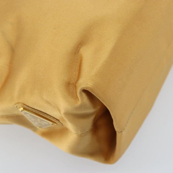 PRADA Chain Hand Bag Satin Gold Auth gh1982