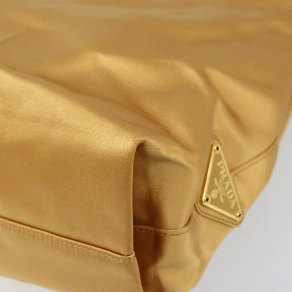 PRADA Chain Hand Bag Satin Gold Auth gh1982