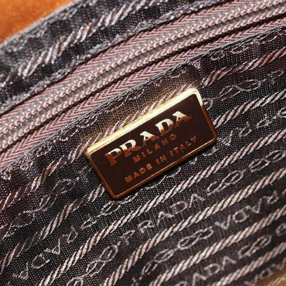PRADA Chain Hand Bag Satin Gold Auth gh1982
