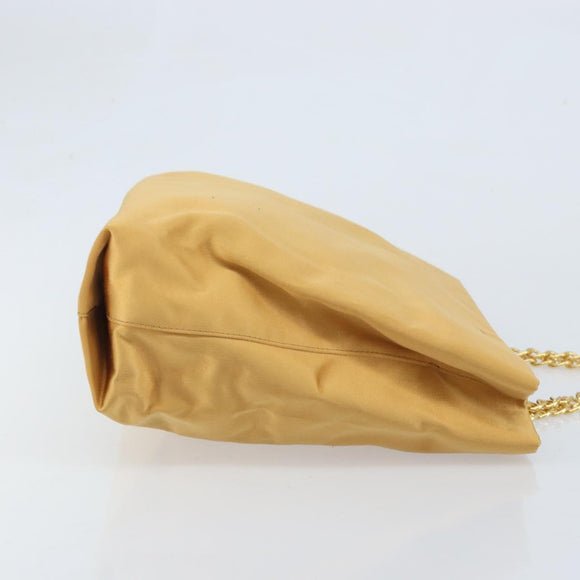 PRADA Chain Hand Bag Satin Gold Auth gh1982
