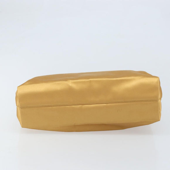 PRADA Chain Hand Bag Satin Gold Auth gh1982