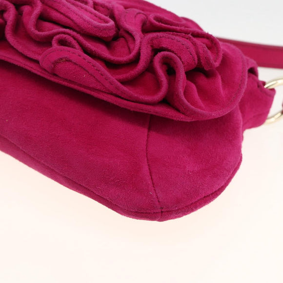 SAINT LAURENT Accessory Pouch Suede Pink Gold Auth gh1983