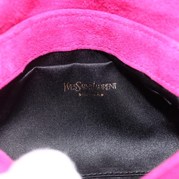 SAINT LAURENT Accessory Pouch Suede Pink Gold Auth gh1983