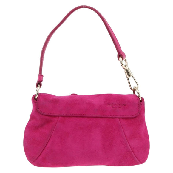 SAINT LAURENT Accessory Pouch Suede Pink Gold Auth gh1983