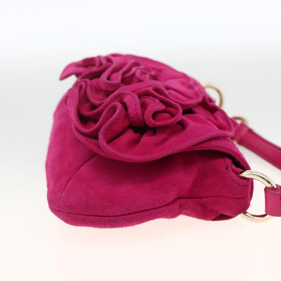 SAINT LAURENT Accessory Pouch Suede Pink Gold Auth gh1983