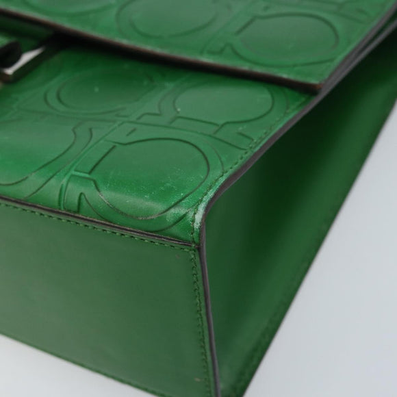 Salvatore Ferragamo Gancini Shoulder Bag Leather Green Silver Auth gh1988A