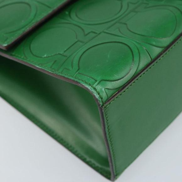 Salvatore Ferragamo Gancini Shoulder Bag Leather Green Silver Auth gh1988A