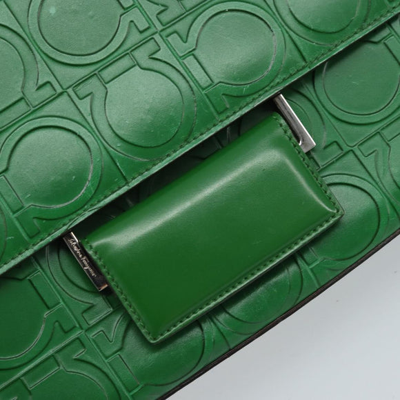 Salvatore Ferragamo Gancini Shoulder Bag Leather Green Silver Auth gh1988A