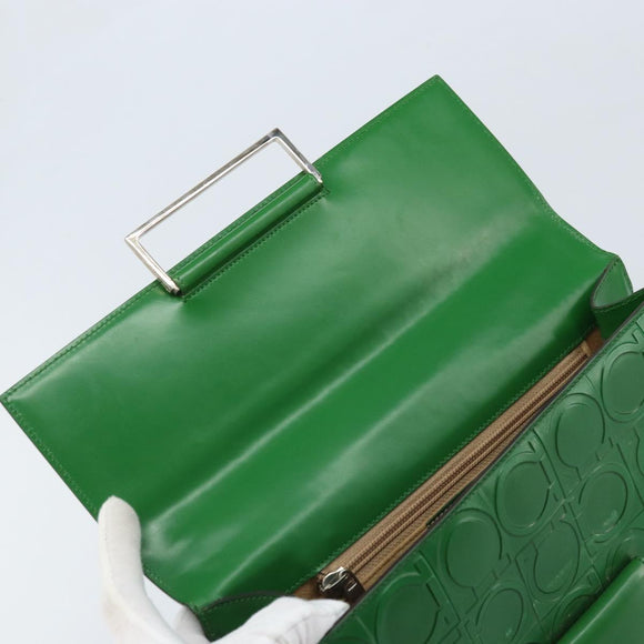 Salvatore Ferragamo Gancini Shoulder Bag Leather Green Silver Auth gh1988A