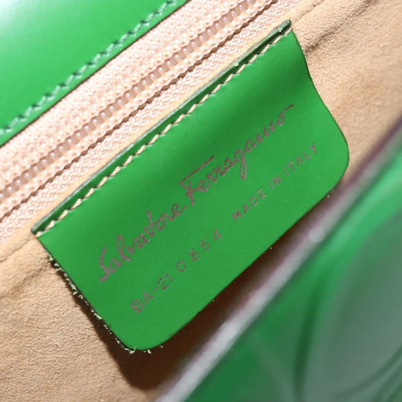 Salvatore Ferragamo Gancini Shoulder Bag Leather Green Silver Auth gh1988A