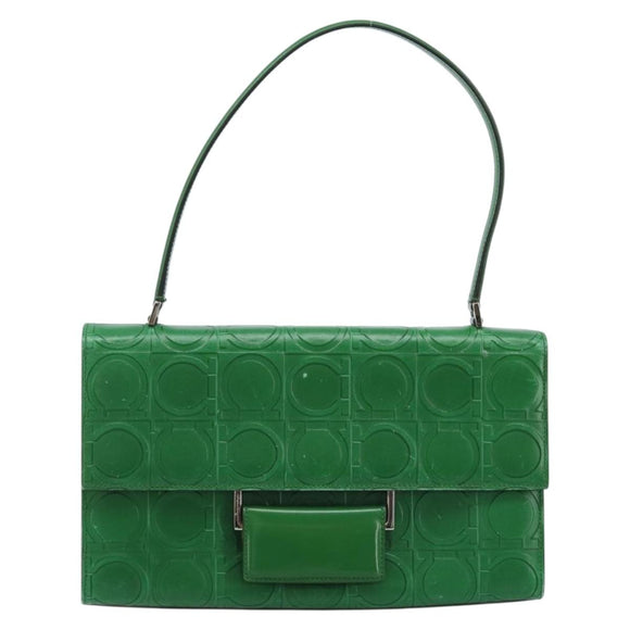 Salvatore Ferragamo Gancini Shoulder Bag Leather Green Silver Auth gh1988A