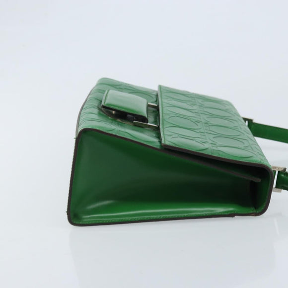 Salvatore Ferragamo Gancini Shoulder Bag Leather Green Silver Auth gh1988A