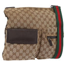 GUCCI GG Canvas Web Sherry Line Shoulder Bag Beige Silver 169937 Auth gh1991-1