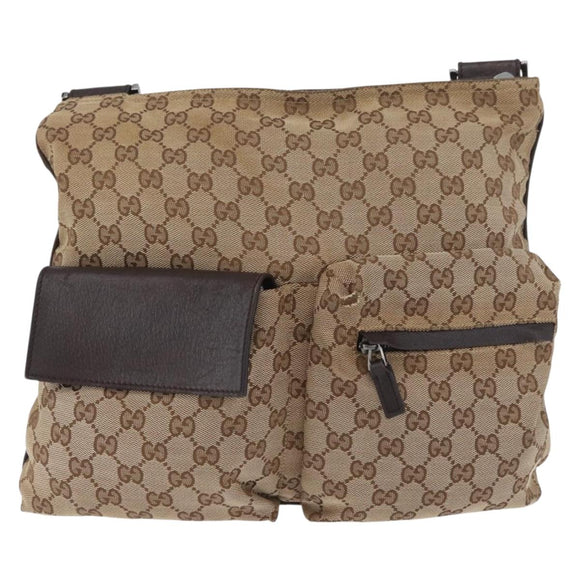 GUCCI GG Canvas Web Sherry Line Shoulder Bag Beige Silver 169937 Auth gh1991