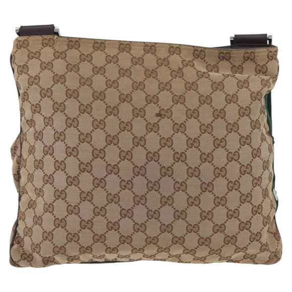 GUCCI GG Canvas Web Sherry Line Shoulder Bag Beige Silver 169937 Auth gh1991