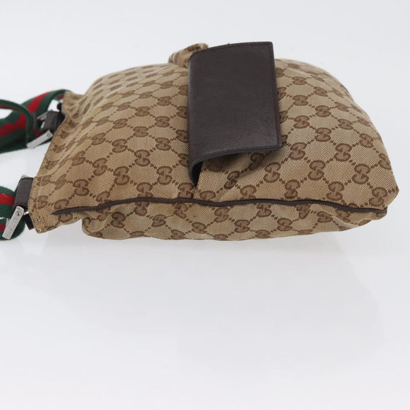 GUCCI GG Canvas Web Sherry Line Shoulder Bag Beige Silver 169937 Auth gh1991