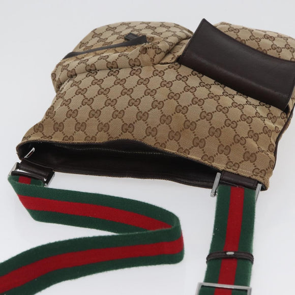 GUCCI GG Canvas Web Sherry Line Shoulder Bag Beige Silver 169937 Auth gh1991