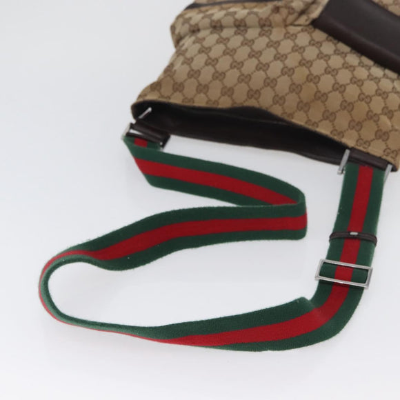 GUCCI GG Canvas Web Sherry Line Shoulder Bag Beige Silver 169937 Auth gh1991