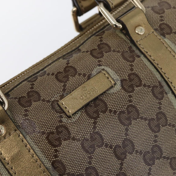 GUCCI GG Crystal Boston Bag Coated Canvas Beige Gold Auth gh1992