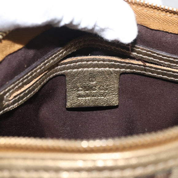 GUCCI GG Crystal Boston Bag Coated Canvas Beige Gold Auth gh1992