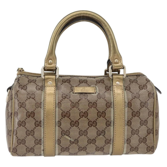 GUCCI GG Crystal Boston Bag Coated Canvas Beige Gold Auth gh1992