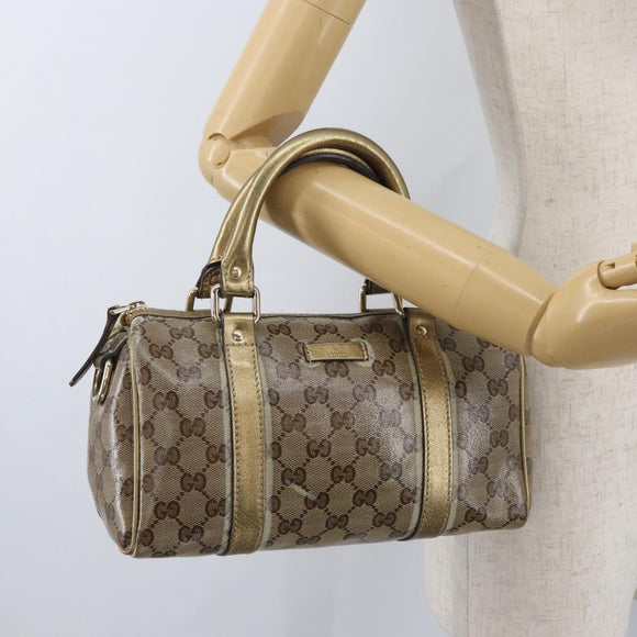 GUCCI GG Crystal Boston Bag Coated Canvas Beige Gold Auth gh1992