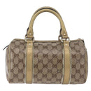 GUCCI GG Crystal Boston Bag Coated Canvas Beige Gold Auth gh1992-3